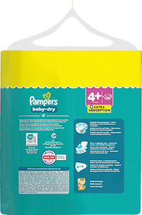 Baby Dry Luiers Maat 4+ Maxi Plus (10-15 kg), Grote Verpakking, 56 stuks