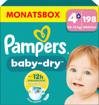 Baby Dry Luiers Maat 4+ Maxi Plus (10-15 kg), Maandelijkse Doos, 198 stuks