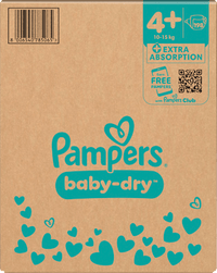 Baby Dry Luiers Maat 4+ Maxi Plus (10-15 kg), Maandelijkse Doos, 198 stuks