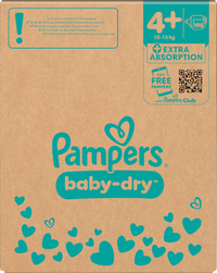 Baby Dry Luiers Maat 4+ Maxi Plus (10-15 kg), Maandelijkse Doos, 198 stuks