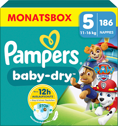 Baby Dry Luiers Maat 5 (11-16 kg) Limited Edition Paw Patrol, Maandelijkse Doos, 186 stuks