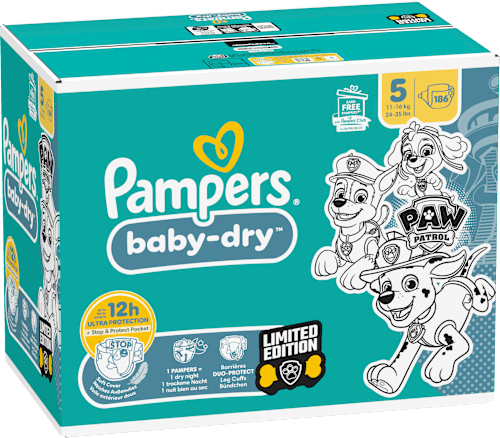 Baby Dry Luiers Maat 5 (11-16 kg) Limited Edition Paw Patrol, Maandelijkse Doos, 186 stuks