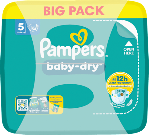 Luiers Baby Dry Maat 5 Junior (11-16 kg) Grote verpakking, 54 stuks