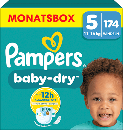 Baby Dry Luiers Maat 5 Junior (11-16 kg), Maandelijkse Doos, 174 stuks