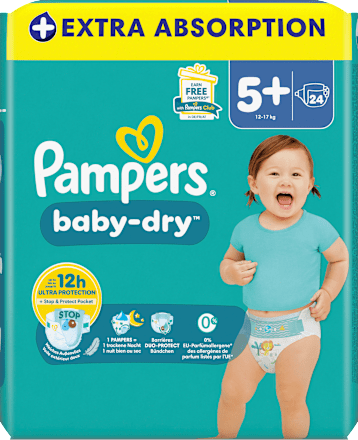 Baby Dry Luiers Maat 5+ Junior+ (12-17 kg), 24 stuks