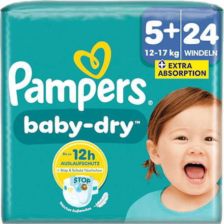 Baby Dry Luiers Maat 5+ Junior+ (12-17 kg), 24 stuks