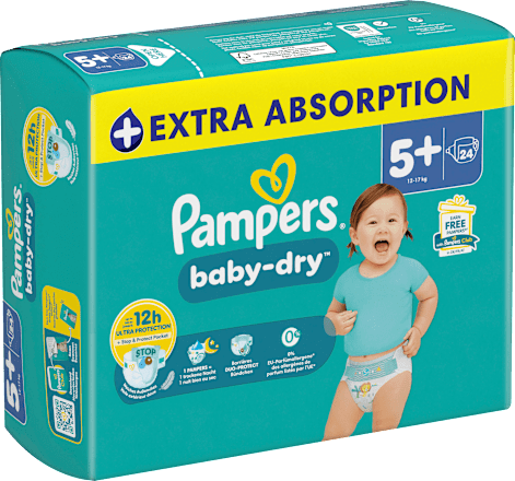 Baby Dry Luiers Maat 5+ Junior+ (12-17 kg), 24 stuks