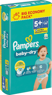 Baby Dry Luiers Maat 5+ Junior Plus (12-17 kg), Grote Verpakking, 50 stuks