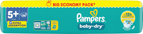 Baby Dry Luiers Maat 5+ Junior Plus (12-17 kg), Grote Verpakking, 50 stuks