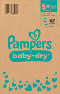 Baby Dry Luiers Maat 5+ Junior Plus (12-17 kg), Maandelijkse Doos, 168 stuks