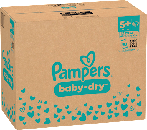 Baby Dry Luiers Maat 5+ Junior Plus (12-17 kg), Maandelijkse Doos, 168 stuks