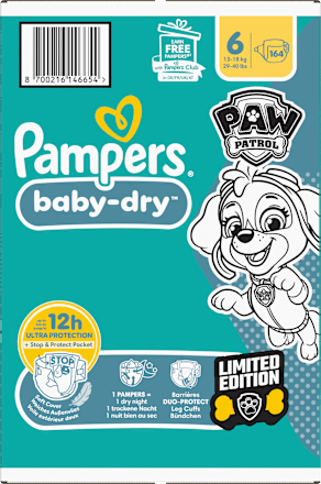 Baby Dry Luiers Maat 6 (13-18 kg) Limited Edition Paw Patrol, Maandelijkse Doos, 164 stuks