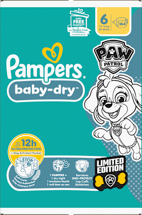 Baby Dry Luiers Maat 6 (13-18 kg) Limited Edition Paw Patrol, Maandelijkse Doos, 164 stuks