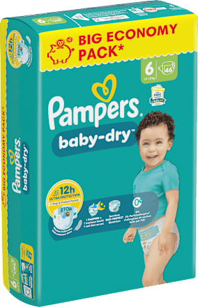 Luiers Baby Dry Maat 6 Extra Groot (13-18 kg), Grote Verpakking, 46 stuks