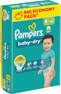 Luiers Baby Dry Maat 6 Extra Groot (13-18 kg), Grote Verpakking, 46 stuks