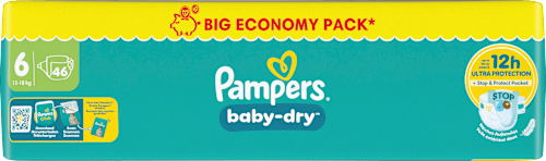 Luiers Baby Dry Maat 6 Extra Groot (13-18 kg), Grote Verpakking, 46 stuks