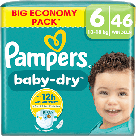 Luiers Baby Dry Maat 6 Extra Groot (13-18 kg), Grote Verpakking, 46 stuks