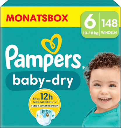 Baby Dry Luiers Maat 6 Extra Groot (13-18 kg), Maandelijkse Doos, 148 stuks