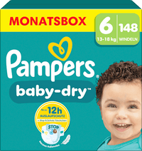 Baby Dry Luiers Maat 6 Extra Groot (13-18 kg), Maandelijkse Doos, 148 stuks