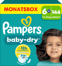 Baby Dry Luiers Maat 6+ Extra Groot (14-19 kg), Maandelijkse Doos, 144 stuks