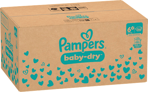 Baby Dry Luiers Maat 6+ Extra Groot (14-19 kg), Maandelijkse Doos, 144 stuks