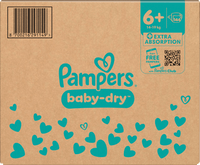 Baby Dry Luiers Maat 6+ Extra Groot (14-19 kg), Maandelijkse Doos, 144 stuks