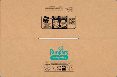 Baby Dry Luiers Maat 6+ Extra Groot (14-19 kg), Maandelijkse Doos, 144 stuks