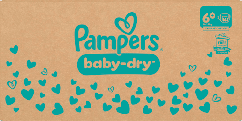 Baby Dry Luiers Maat 6+ Extra Groot (14-19 kg), Maandelijkse Doos, 144 stuks