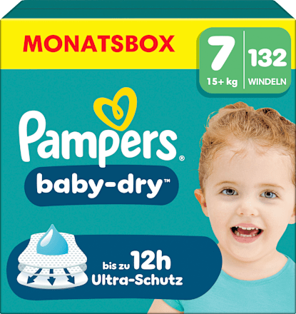 Baby Dry Luiers Maat 7 Extra Groot (15+ kg), Maandelijkse Doos, 132 stuks