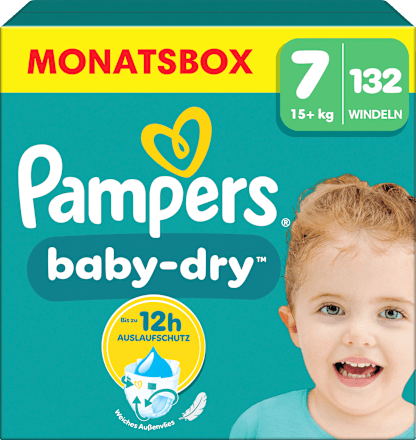 Baby Dry Luiers Maat 7 Extra Groot (15+ kg), Maandelijkse Doos, 132 stuks