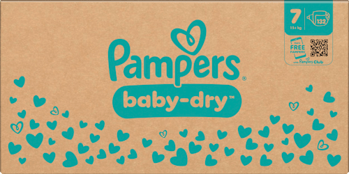 Baby Dry Luiers Maat 7 Extra Groot (15+ kg), Maandelijkse Doos, 132 stuks