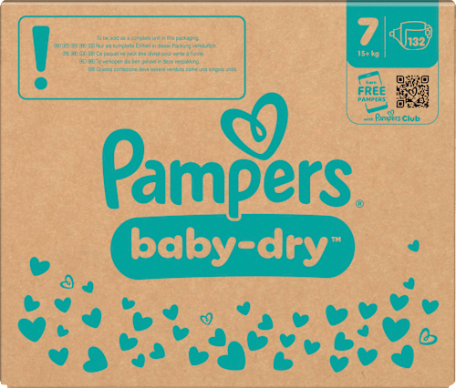 Baby Dry Luiers Maat 7 Extra Groot (15+ kg), Maandelijkse Doos, 132 stuks