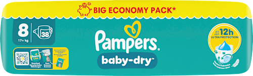 Luiers Baby Dry Maat 8 Extra Groot (17+ kg), Grote Verpakking, 38 stuks