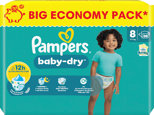 Luiers Baby Dry Maat 8 Extra Groot (17+ kg), Grote Verpakking, 38 stuks