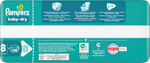 Luiers Baby Dry Maat 8 Extra Groot (17+ kg), Grote Verpakking, 38 stuks
