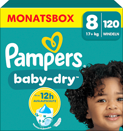 Baby Dry Luiers Maat 8 Extra Groot (17+ kg), Maandelijkse Doos, 120 stuks