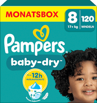 Baby Dry Luiers Maat 8 Extra Groot (17+ kg), Maandelijkse Doos, 120 stuks