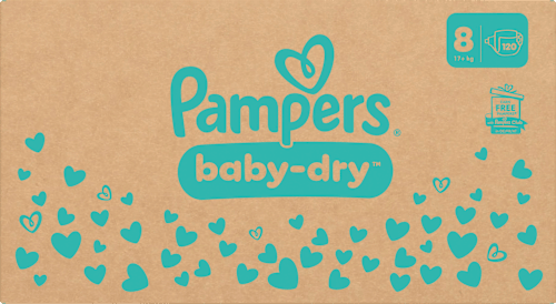 Baby Dry Luiers Maat 8 Extra Groot (17+ kg), Maandelijkse Doos, 120 stuks