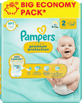 Premium Protection Luiers Maat 2 Mini (4-8 kg), Grote Verpakking, 74 stuks