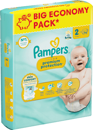 Premium Protection Luiers Maat 2 Mini (4-8 kg), Grote Verpakking, 74 stuks