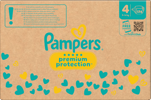 Premium Protection Luiers Maat 4 Maxi (9-14 kg), Maandelijkse Doos, 174 stuks