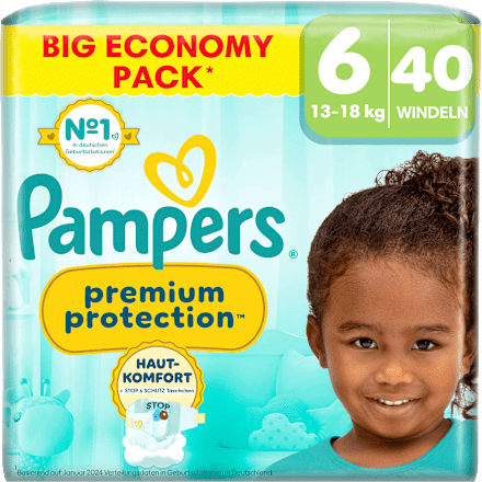 Premium Protection Luiers Maat 6 Extra Groot (13-18 kg), Grote Verpakking, 40 stuks