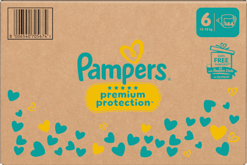 Premium Protection Luiers Maat 6 Extra Groot (13+ kg), Maandelijkse Doos, 144 stuks
