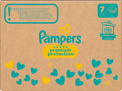 Premium Protection Luiers Maat 7 Extra Groot (15+ kg), Maandelijkse Doos, 128 stuks