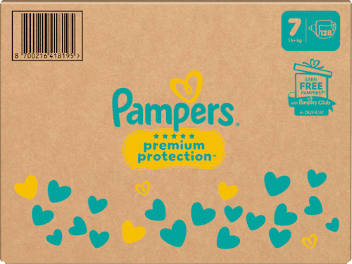 Premium Protection Luiers Maat 7 Extra Groot (15+ kg), Maandelijkse Doos, 128 stuks