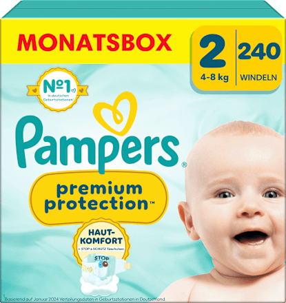 Premium Protection Nieuwe Babyluiers Maat 2 Mini (4-8 kg), Maandelijkse Doos, 240 stuks