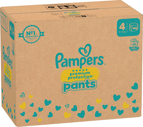Premium beschermingsbroek maat 4 Maxi (9-15 kg), maandelijkse doos, 168 stuks