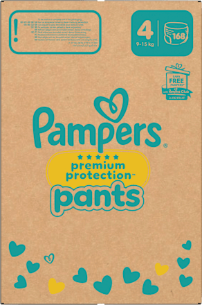 Premium beschermingsbroek maat 4 Maxi (9-15 kg), maandelijkse doos, 168 stuks