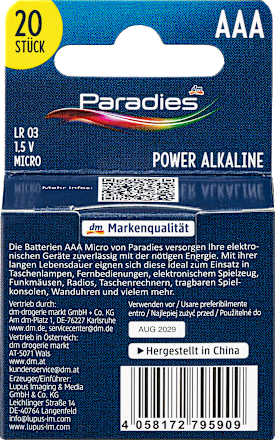 Batterijen Power Micro AAA, 20 stuks