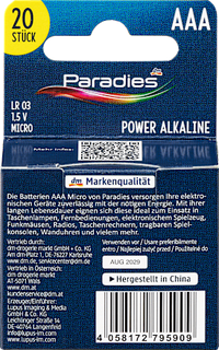 Batterijen Power Micro AAA, 20 stuks